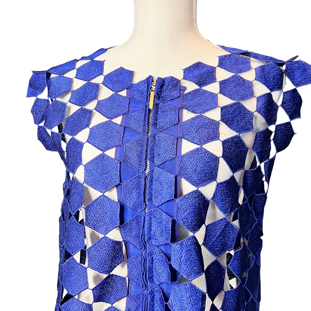 # A094  CQ by CQ Cobalt  Blue Laser-Cut  Mesh Duster Vintage  NEW NO TAG  S - Picture 8 of 15